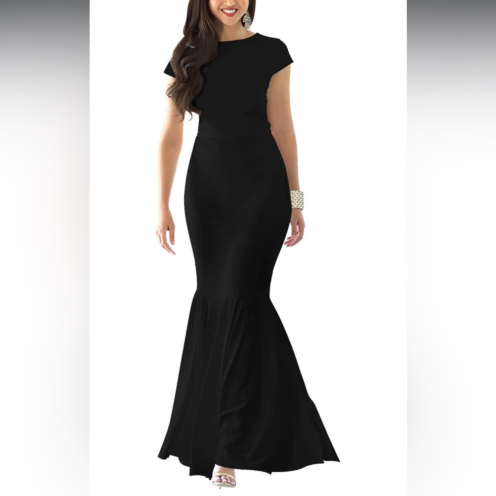 Black Flutter Sleeve Maxi Gown for Weddings